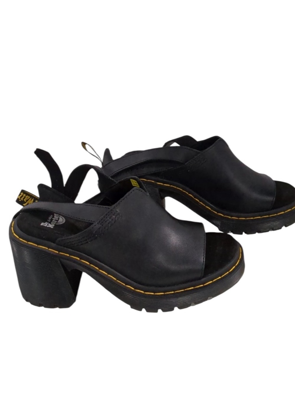 Dr. Martens Millee Chunky Leather Heels Open Toe Sandals Black Platform Women’s - Picture 2 of 16